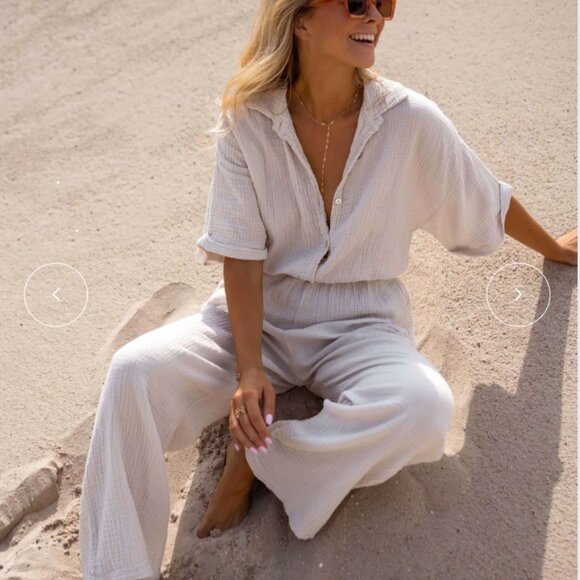 Greige Gauze Jumpsuit - Easy Clothes - One Size - Size Small to Medium - Picture 2 of 7